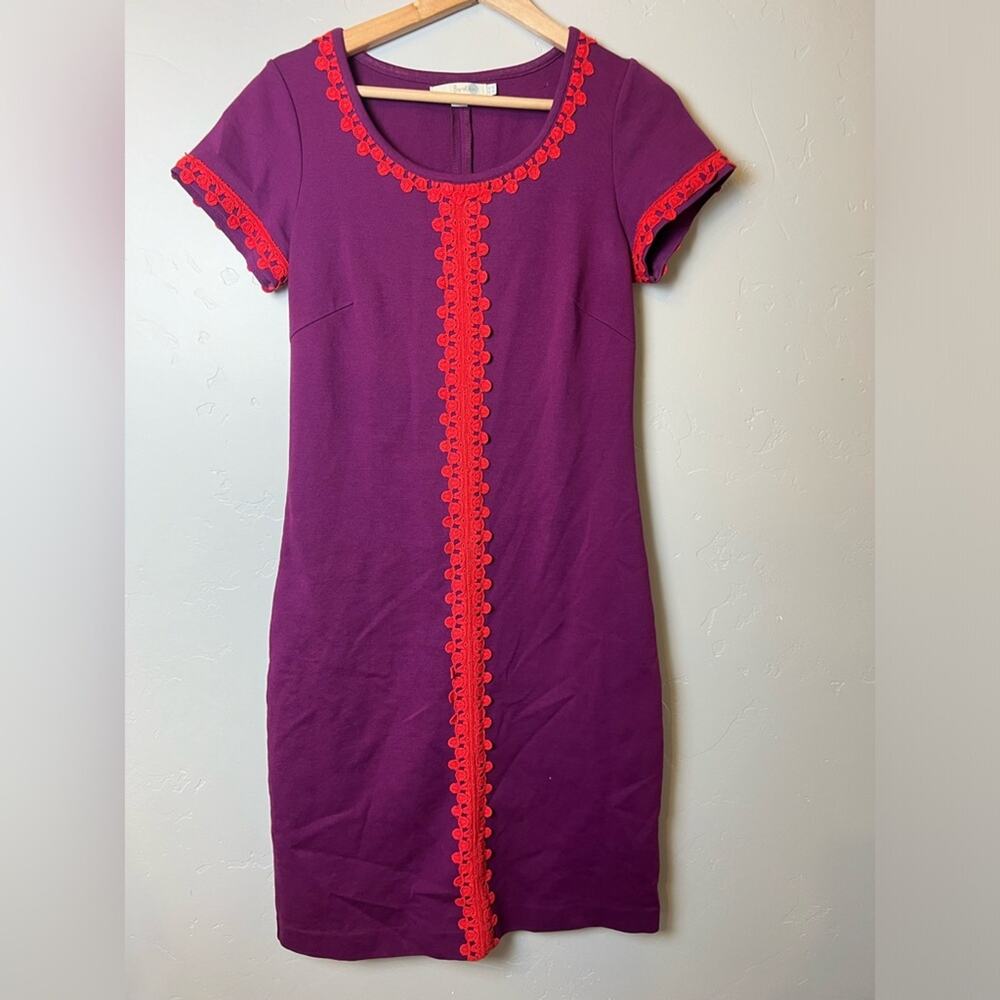 Boden Crochet Shift Dress Retro Short Sleeve Purple Orange Size 4L